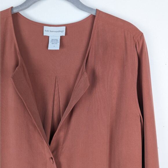 Soft Surroundings Dusty Rose Split V-Neck Half Button Silk Tunic Size Medium‎ - Picture 2 of 8